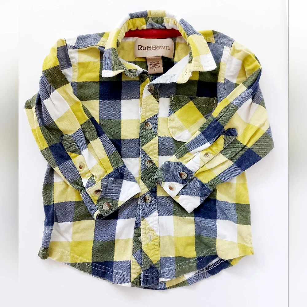 Yellow & Blue Plaid Flannel Button‎ up Shirt 3T Ruff Hewn